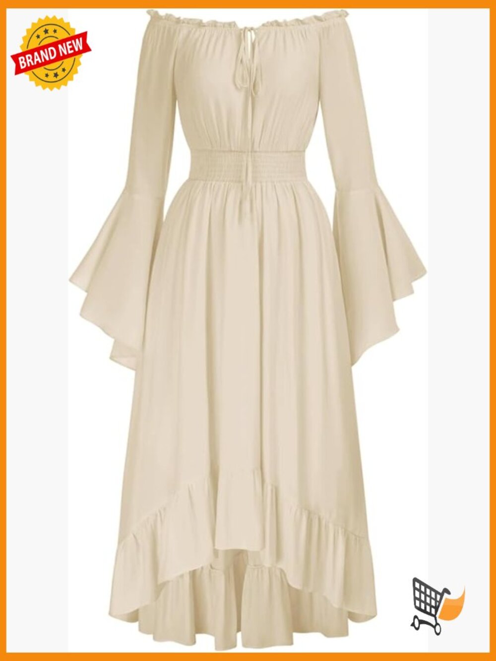 Renaissance Off Shoulder Bell Sleeve Peasant Dress with Pockets